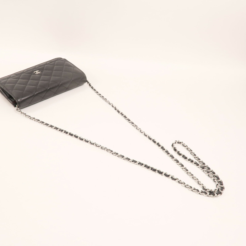 CHANEL 牛皮皮革Wallet On Chain銀扣鏈帶肩背袋-7