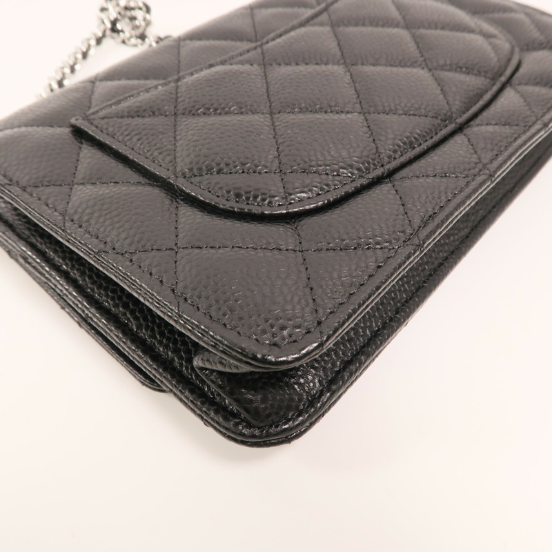 CHANEL 牛皮皮革Wallet On Chain銀扣鏈帶肩背袋-12