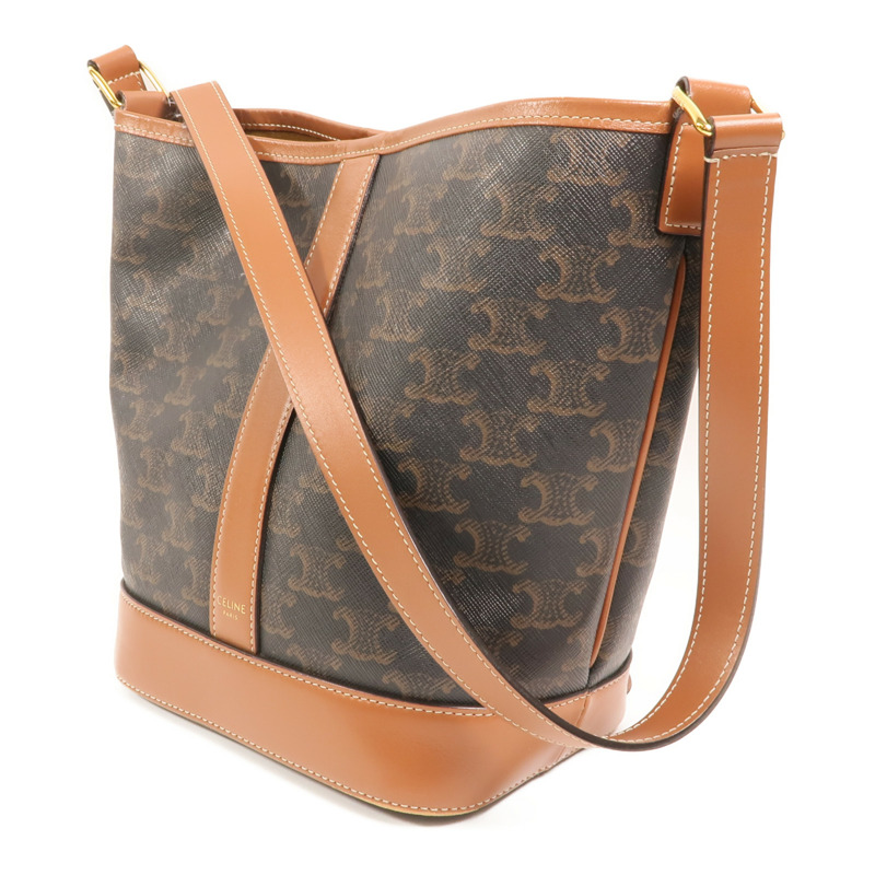 CELINE 塗層帆布Triomphe Small Bucket Bag金扣肩背袋-2