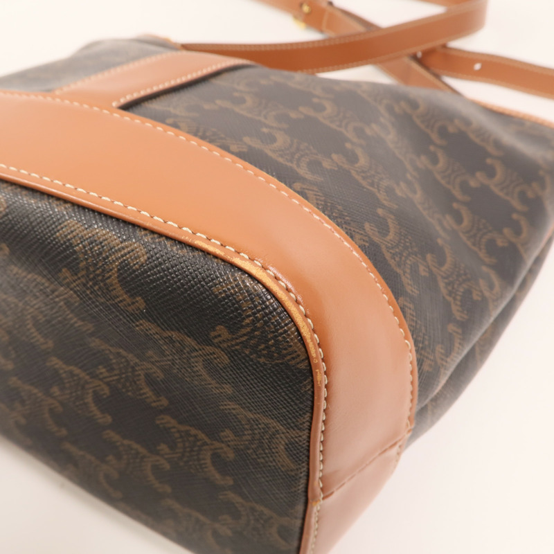 CELINE 塗層帆布Triomphe Small Bucket Bag金扣肩背袋-8