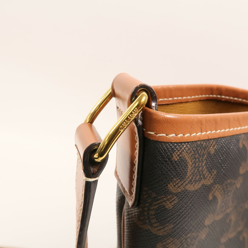 CELINE 塗層帆布Triomphe Small Bucket Bag金扣肩背袋-12