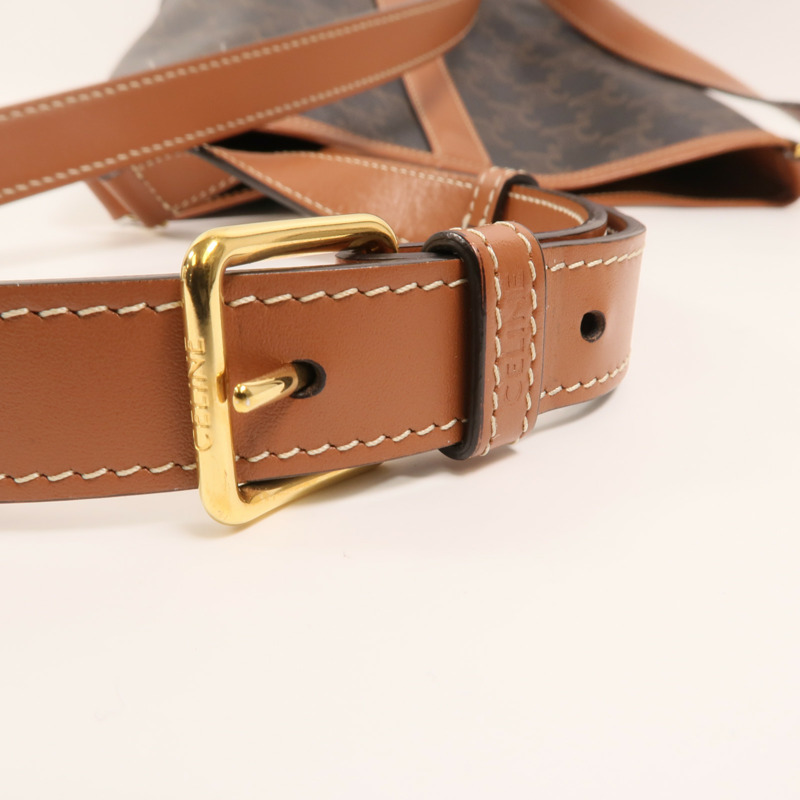 CELINE 塗層帆布Triomphe Small Bucket Bag金扣肩背袋-13