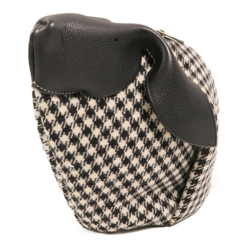 LOEWE 牛皮皮革/針織布料Bunny Mini Bag銀扣肩背袋-2
