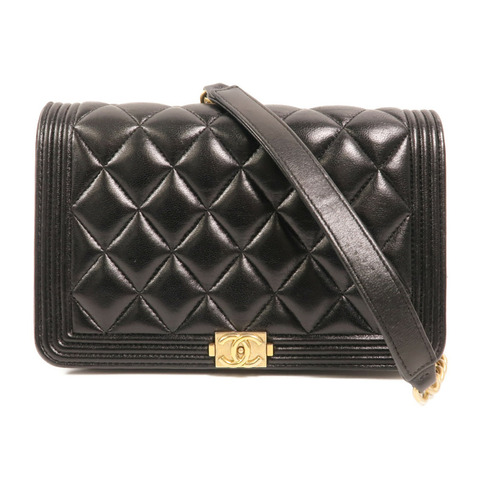 CHANEL 羊皮皮革Boy Wallet On Chain金扣鏈帶肩背袋