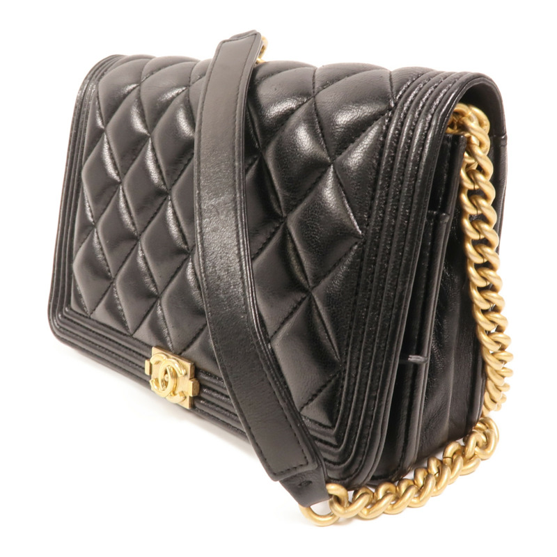 CHANEL 羊皮皮革Boy Wallet On Chain金扣鏈帶肩背袋-2