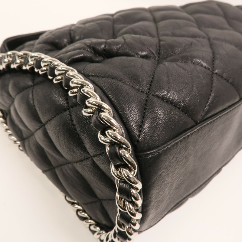 CHANEL 牛皮皮革Chain Around Hobo Bag銀扣鏈帶肩背袋-11