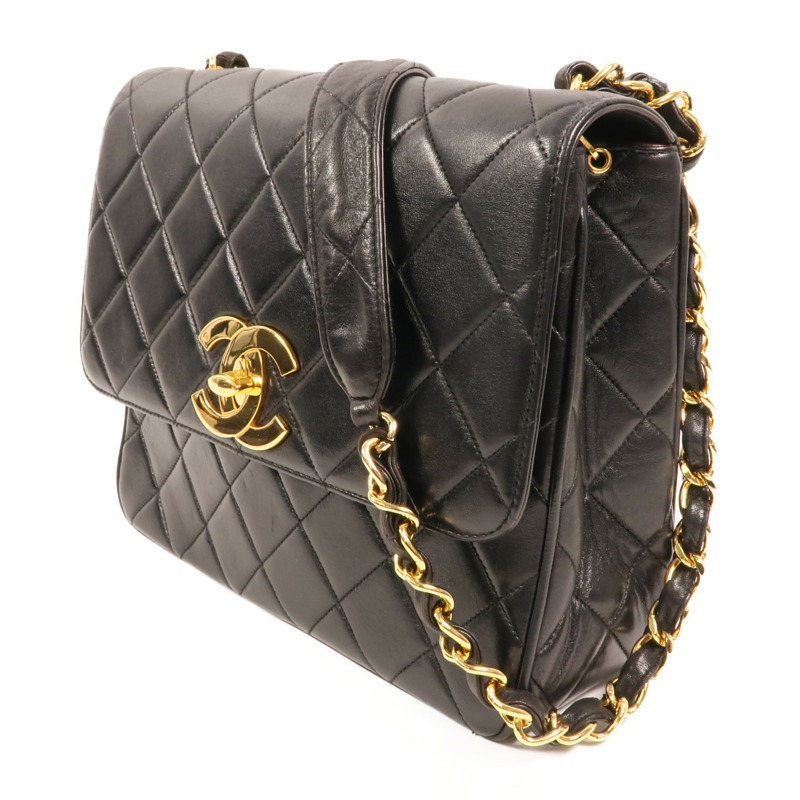 CHANEL 羊皮皮革Vintage Chain Shoulder金扣鏈帶肩背袋-2