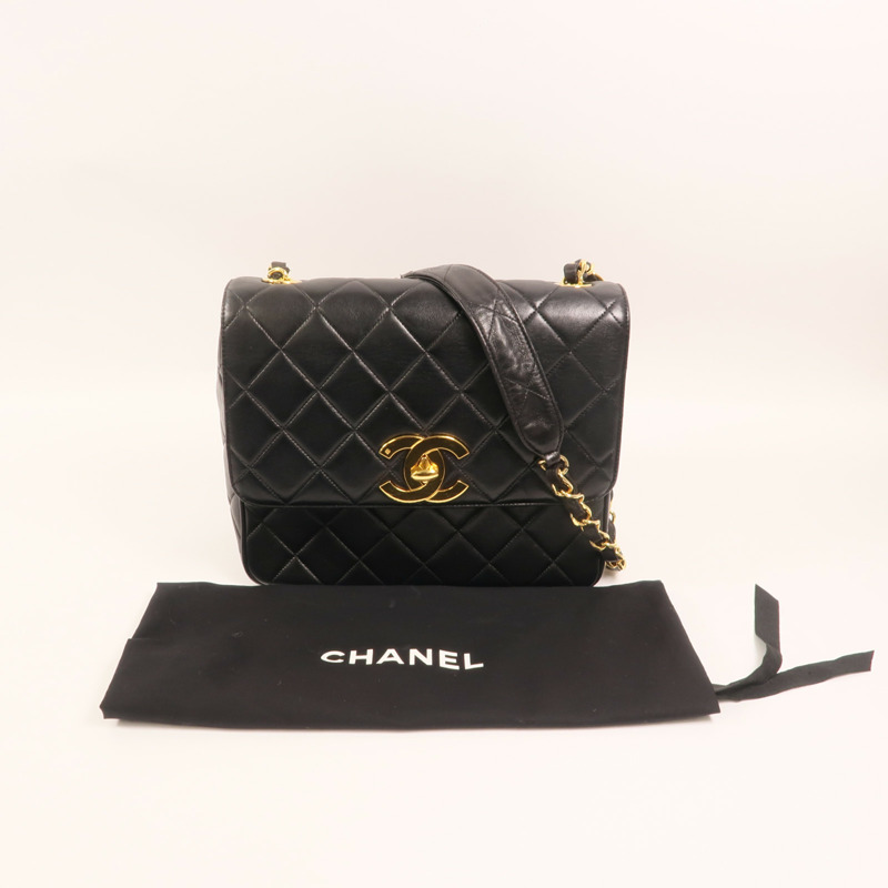 CHANEL 羊皮皮革Vintage Chain Shoulder金扣鏈帶肩背袋-8