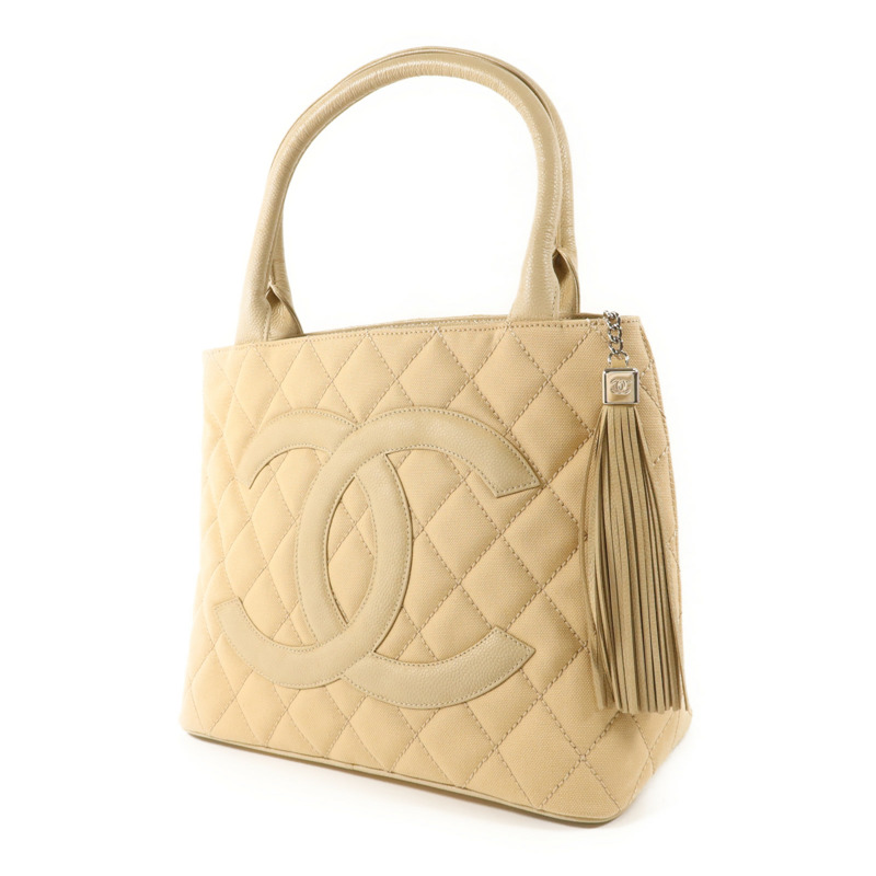 CHANEL 帆布/牛皮皮革Tote Bag銀扣手挽袋-2