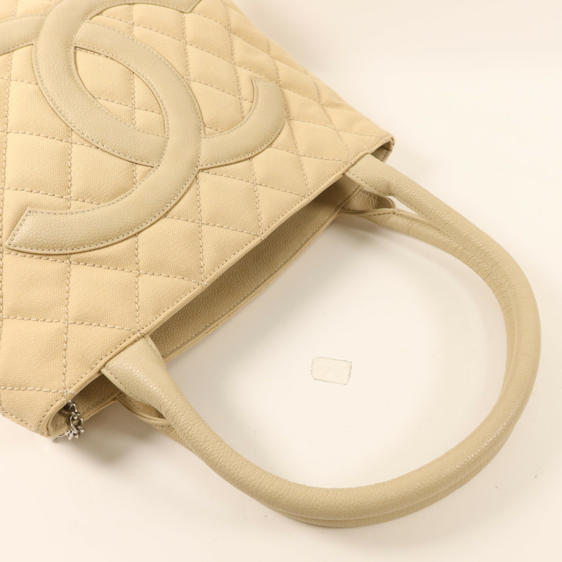 CHANEL 帆布/牛皮皮革Tote Bag銀扣手挽袋-7