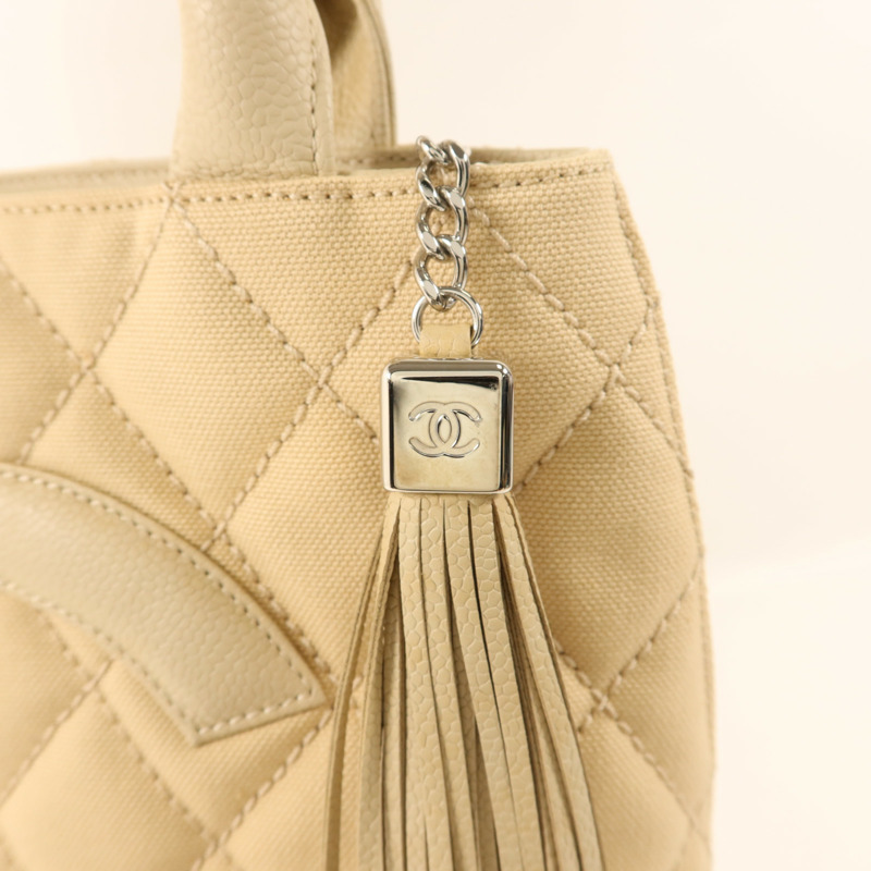 CHANEL 帆布/牛皮皮革Tote Bag銀扣手挽袋-9