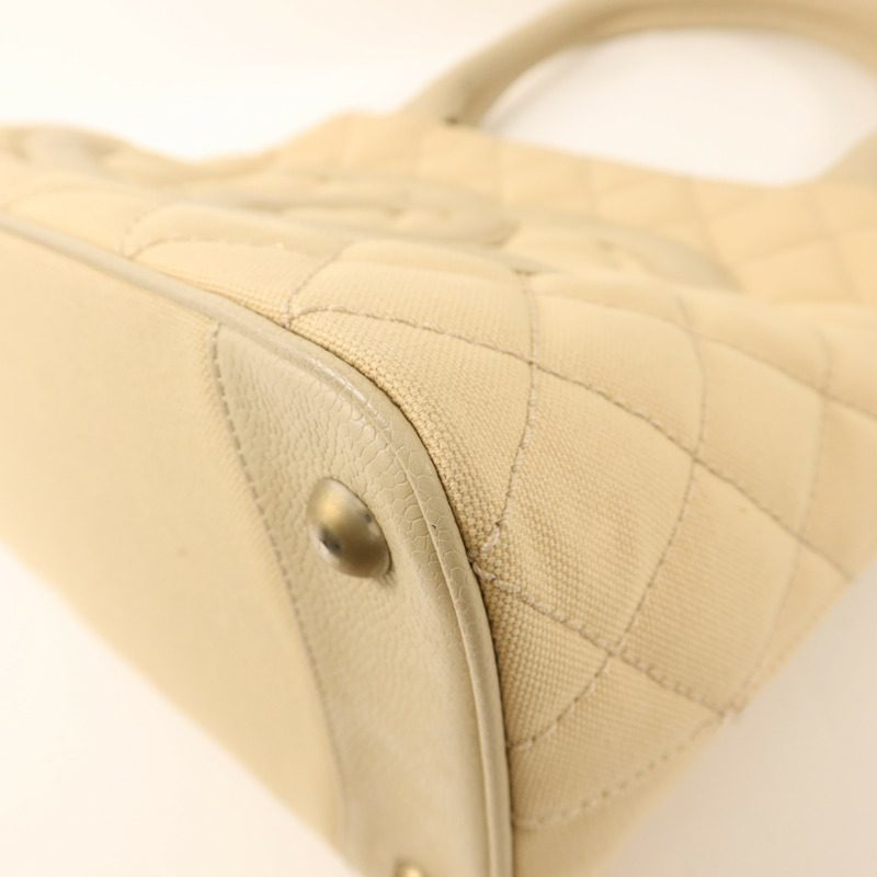 CHANEL 帆布/牛皮皮革Tote Bag銀扣手挽袋-10