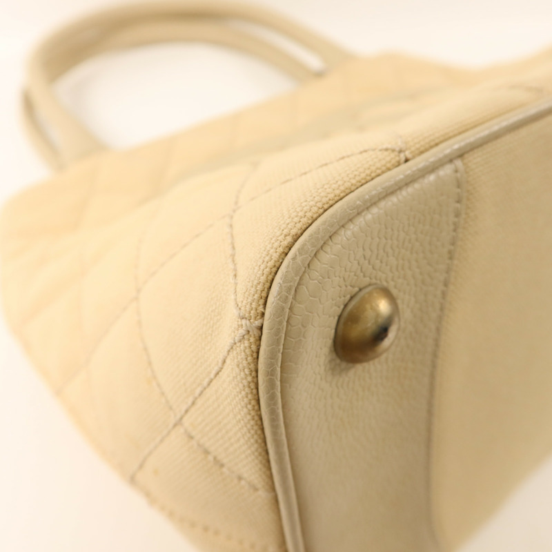 CHANEL 帆布/牛皮皮革Tote Bag銀扣手挽袋-11