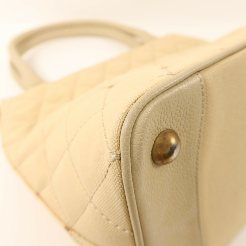 CHANEL 帆布/牛皮皮革Tote Bag銀扣手挽袋-13