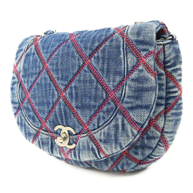 CHANEL 牛仔布料Chain Shoulder Bag銀扣鏈帶肩背袋-2