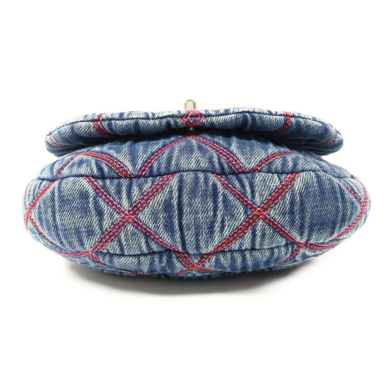 CHANEL 牛仔布料Chain Shoulder Bag銀扣鏈帶肩背袋-3