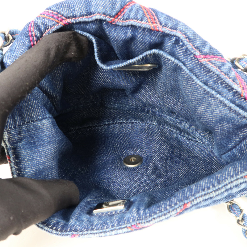 CHANEL 牛仔布料Chain Shoulder Bag銀扣鏈帶肩背袋-4