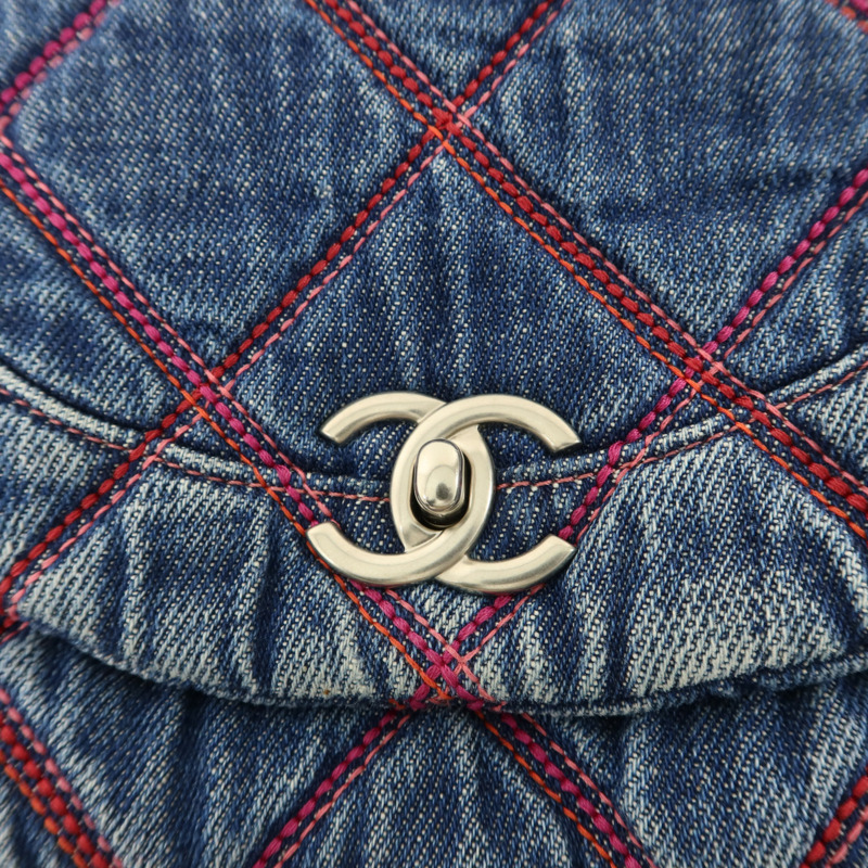 CHANEL 牛仔布料Chain Shoulder Bag銀扣鏈帶肩背袋-8