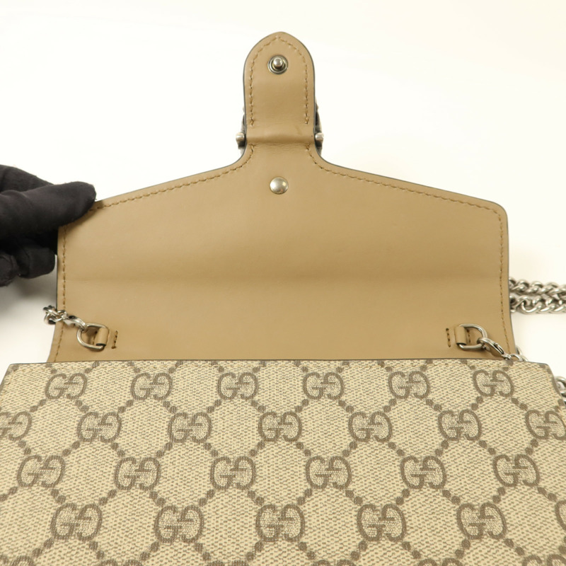 GUCCI 塗層帆布Dionysus GG銀扣鏈帶肩背袋-10