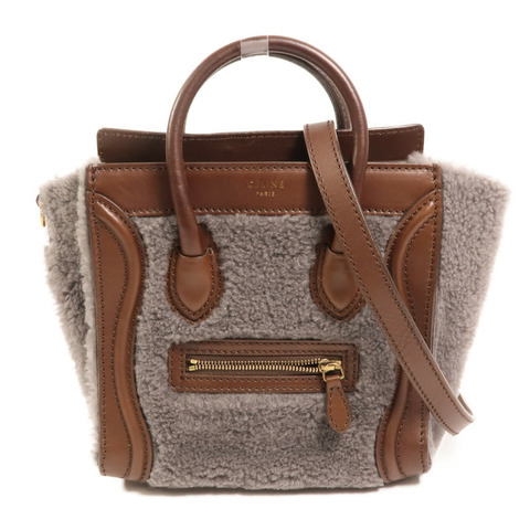 CELINE 羊毛/牛皮皮革Nano Luggage金扣手挽肩背兩用袋
