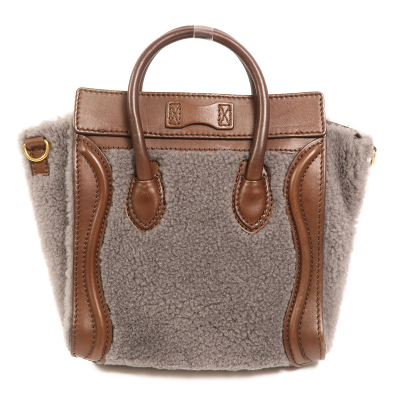 CELINE 羊毛/牛皮皮革Nano Luggage金扣手挽肩背兩用袋-1