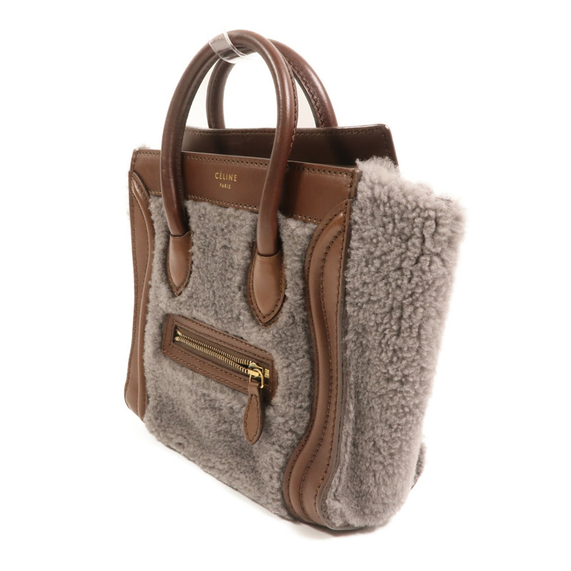 CELINE 羊毛/牛皮皮革Nano Luggage金扣手挽肩背兩用袋-2