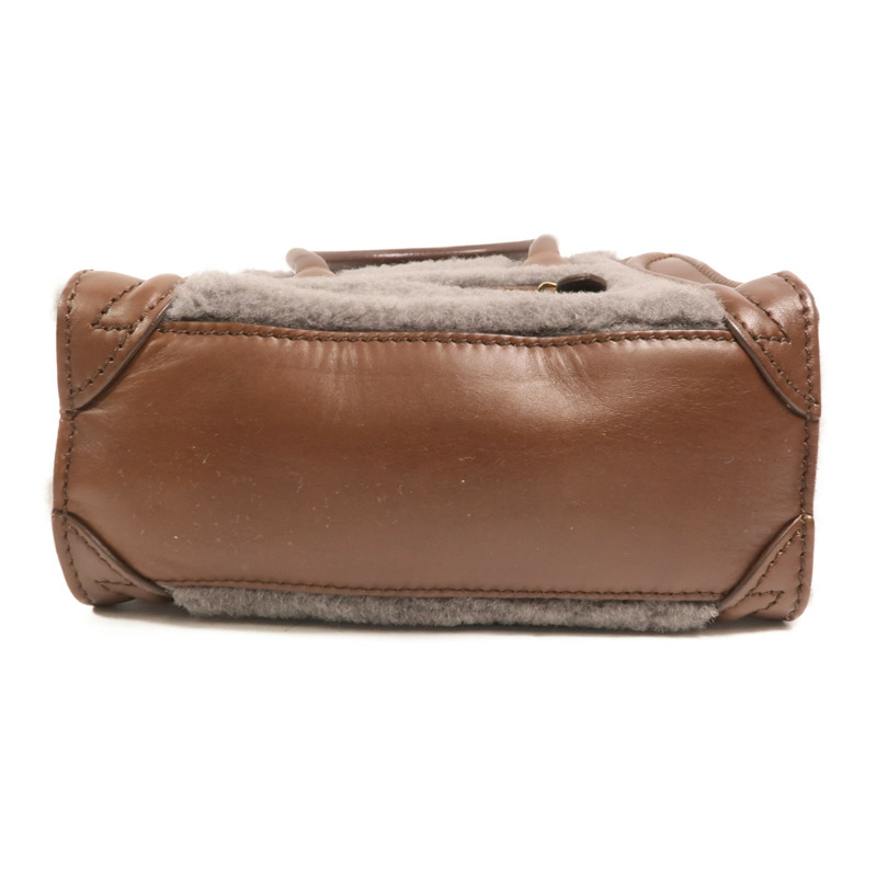 CELINE 羊毛/牛皮皮革Nano Luggage金扣手挽肩背兩用袋-3