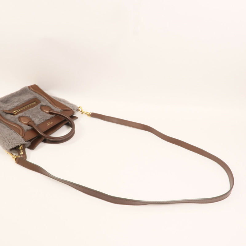 CELINE 羊毛/牛皮皮革Nano Luggage金扣手挽肩背兩用袋-7