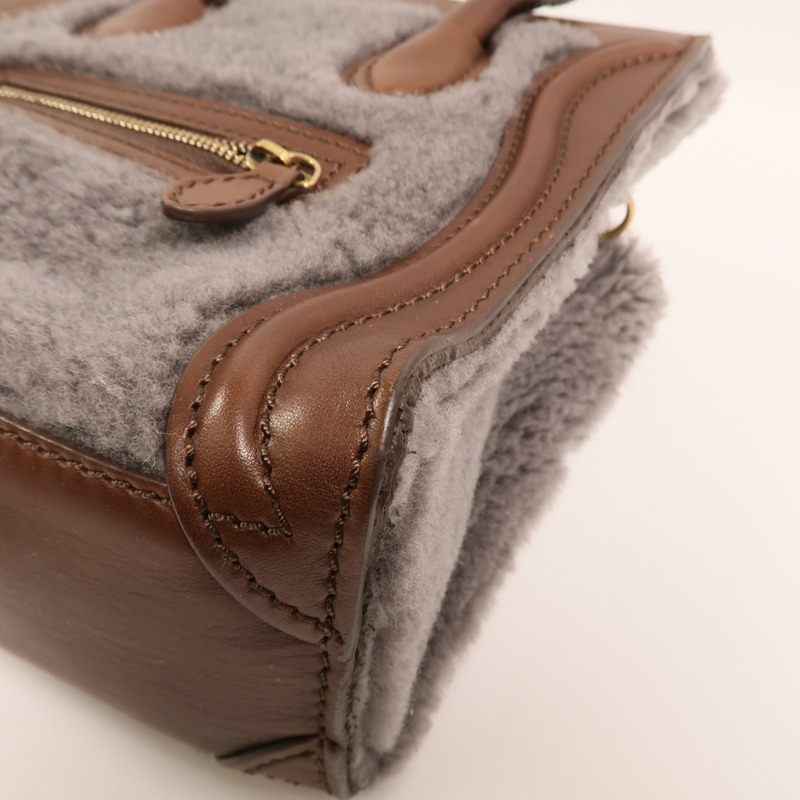 CELINE 羊毛/牛皮皮革Nano Luggage金扣手挽肩背兩用袋-8