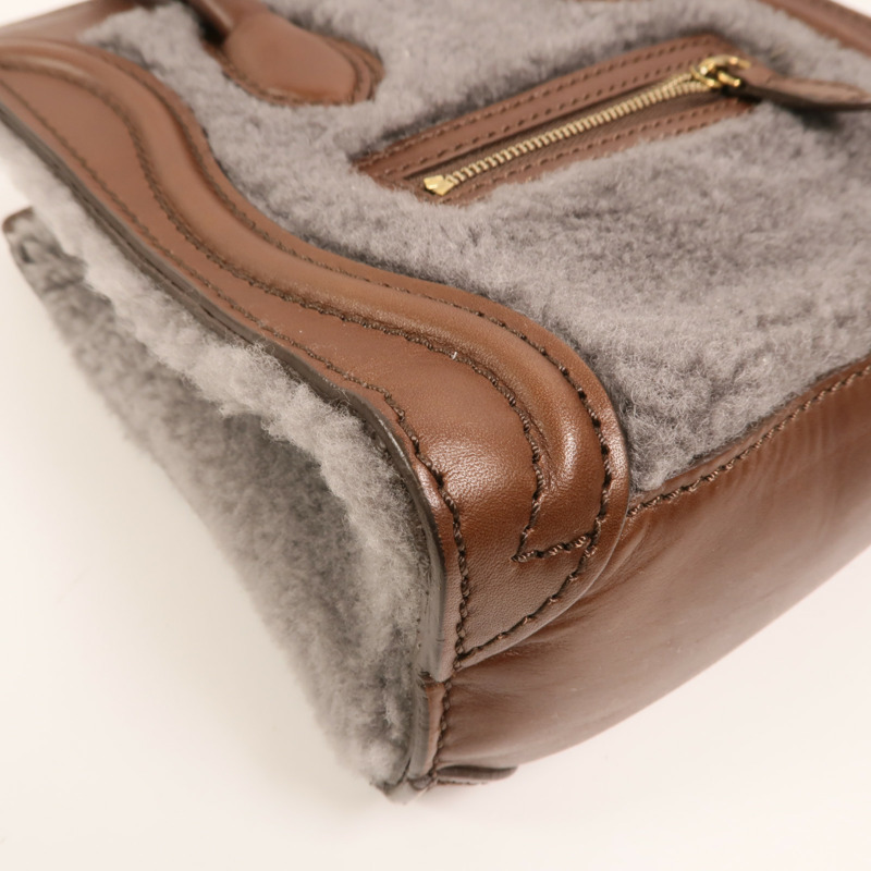 CELINE 羊毛/牛皮皮革Nano Luggage金扣手挽肩背兩用袋-9