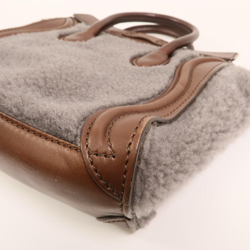CELINE 羊毛/牛皮皮革Nano Luggage金扣手挽肩背兩用袋-10