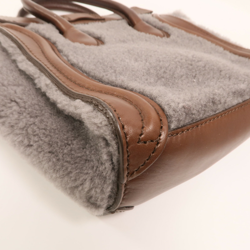 CELINE 羊毛/牛皮皮革Nano Luggage金扣手挽肩背兩用袋-11