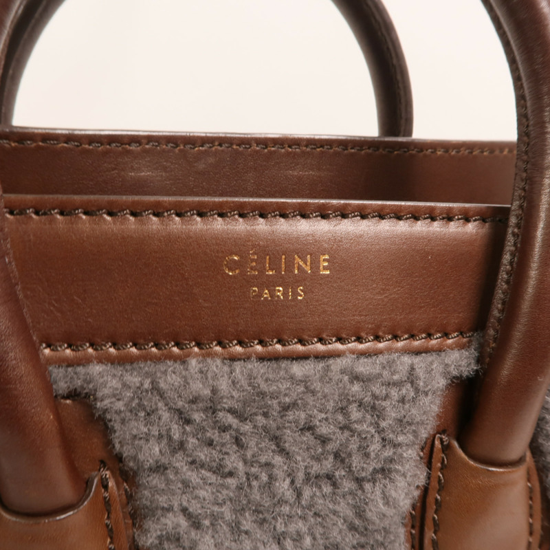 CELINE 羊毛/牛皮皮革Nano Luggage金扣手挽肩背兩用袋-13