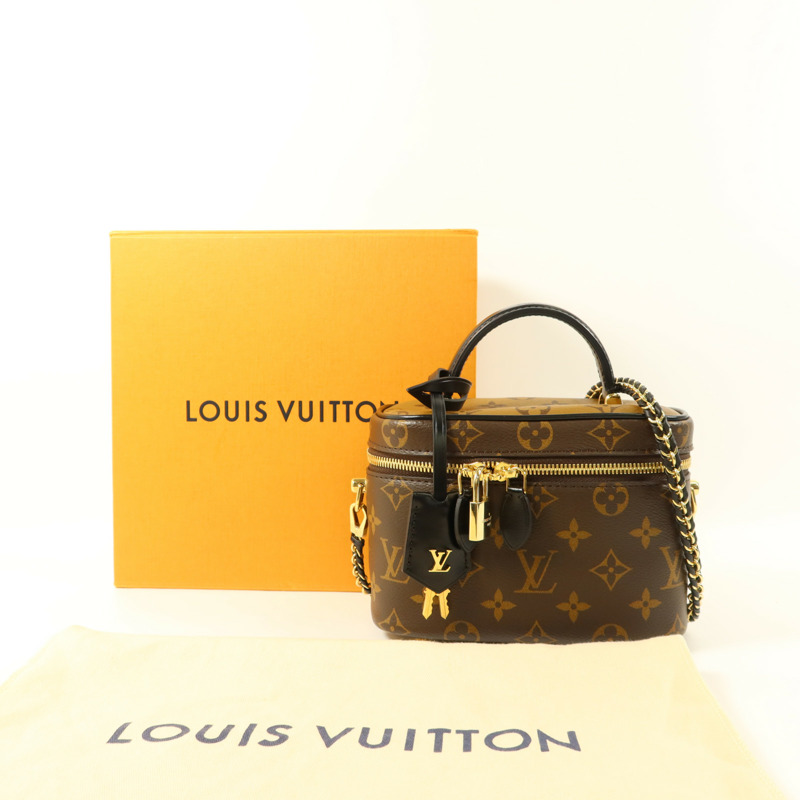 LOUIS VUITTON Monogram Reverse Vanity PM金扣手挽肩背兩用袋棕色-9