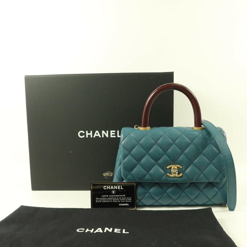 CHANEL 牛皮皮革Coco Handle Small金扣手挽肩背兩用袋-9