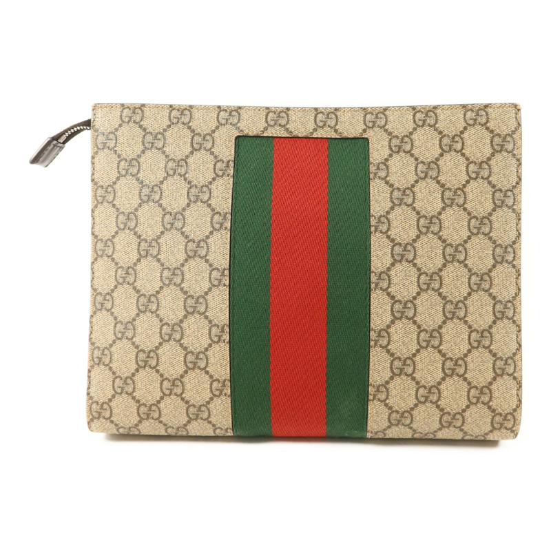 GUCCI 塗層帆布GG Supreme Clutch銀扣手拿包-1