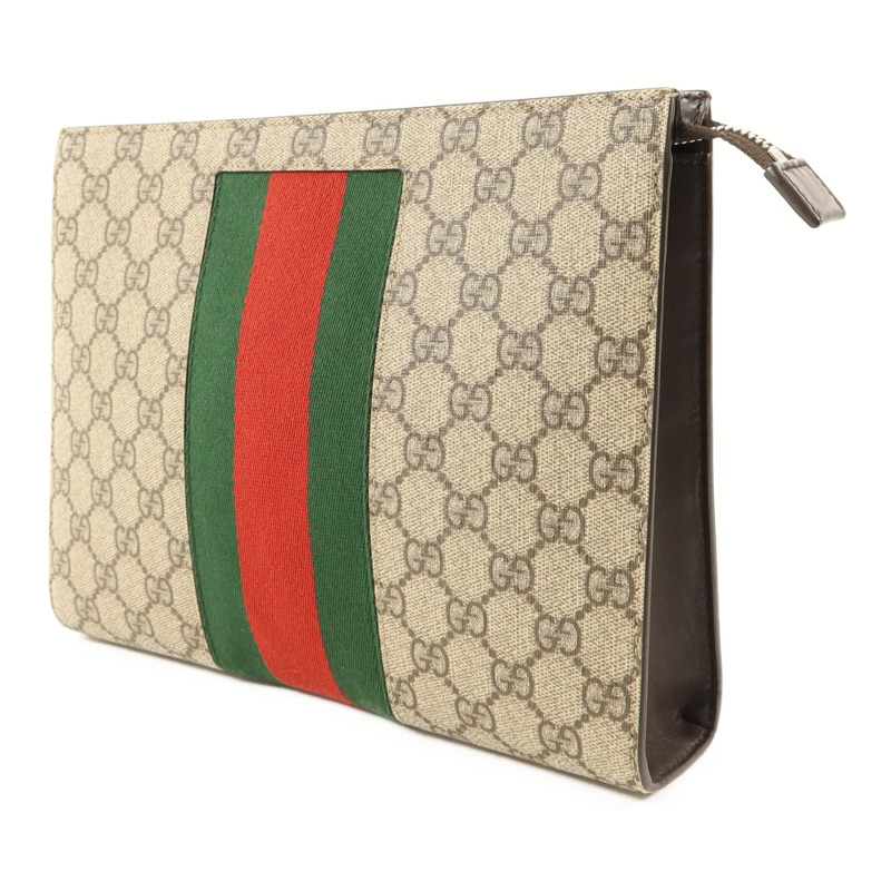 GUCCI 塗層帆布GG Supreme Clutch銀扣手拿包-2