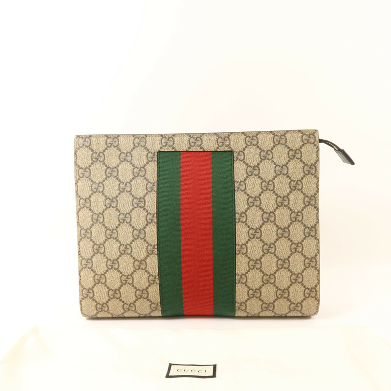 GUCCI 塗層帆布GG Supreme Clutch銀扣手拿包-8