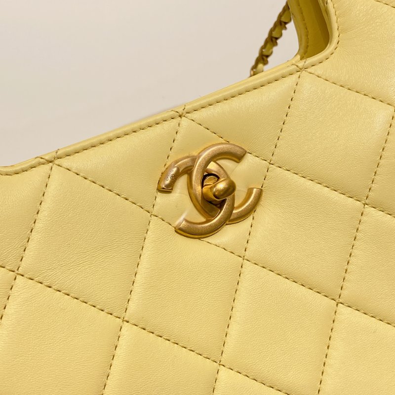 TW4764 Chanel 香奈兒 25P季節限定款 珍珠手柄 小雞黃肩背包 Small Shopping Bag Lambskin Light Yellow-9