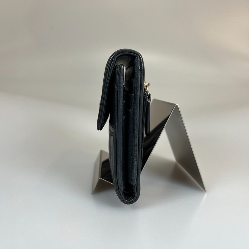 CHANEL BOY荔枝三折短夾 黑金-4