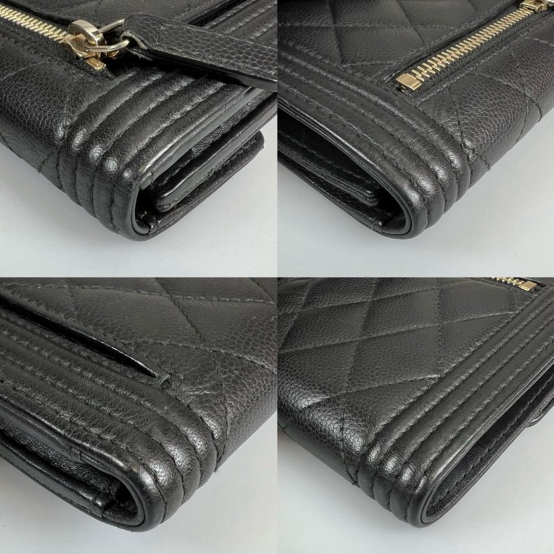 CHANEL BOY荔枝三折短夾 黑金-9