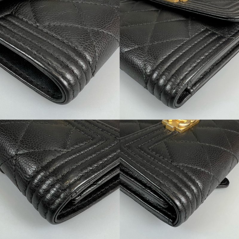 CHANEL BOY荔枝三折短夾 黑金-10