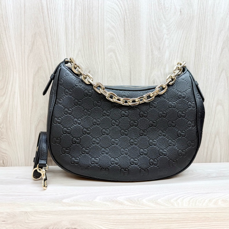 GUCCI黑壓紋兩用彎月包820453-2