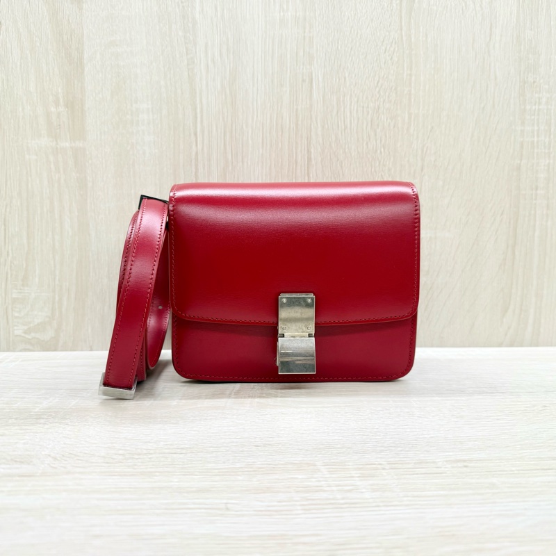 CELINE紅色銀釦牛皮Box小號斜背包-1