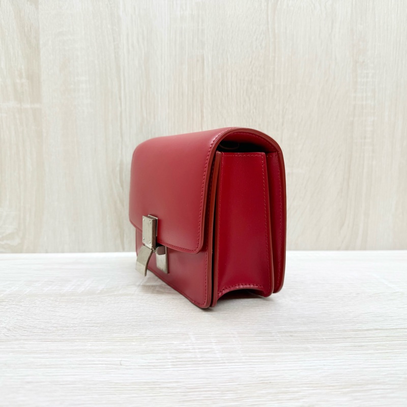 CELINE紅色銀釦牛皮Box小號斜背包-3