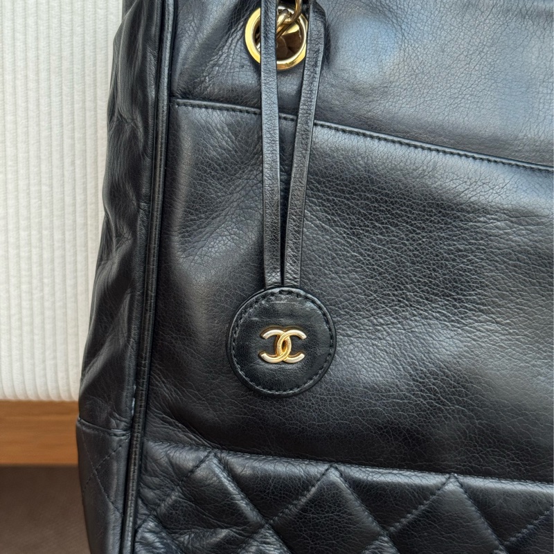 Chanel 皮革黑金肩背托特 老香-2