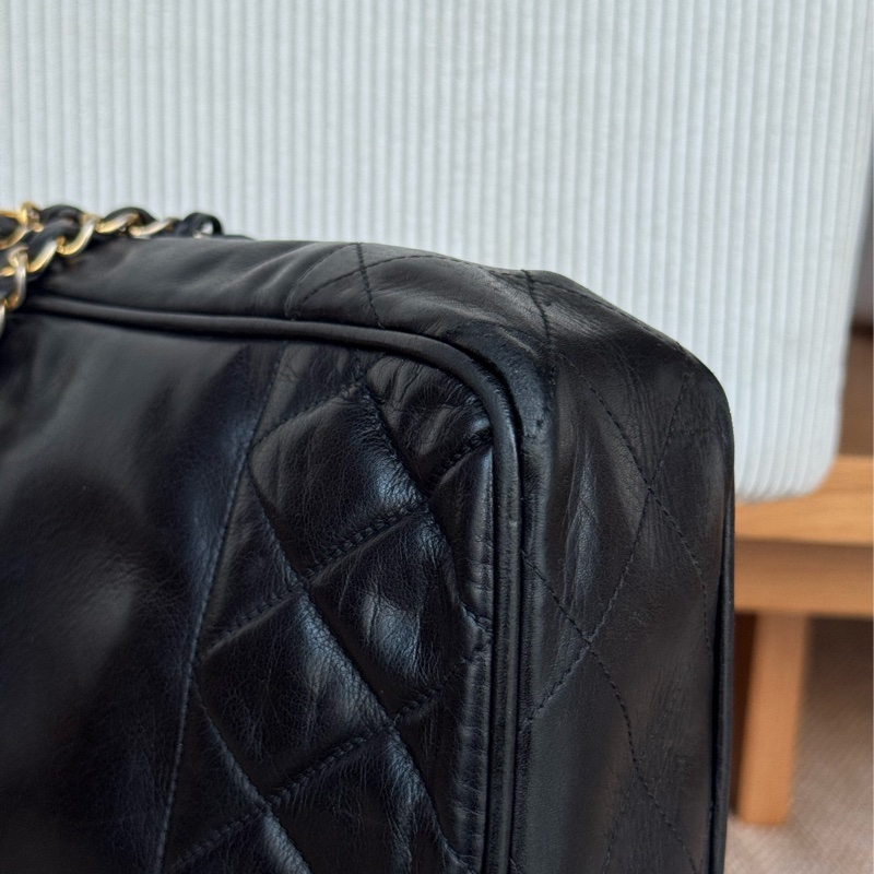 Chanel 皮革黑金肩背托特 老香-9