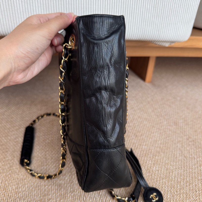 Chanel 皮革黑金肩背托特 老香-14