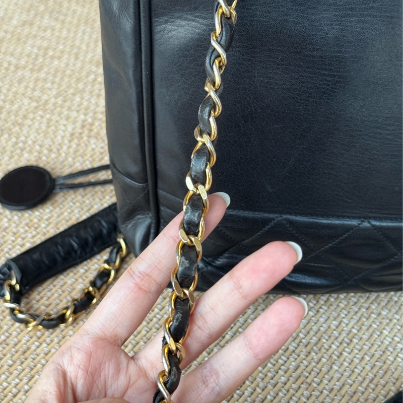 Chanel 皮革黑金肩背托特 老香-21
