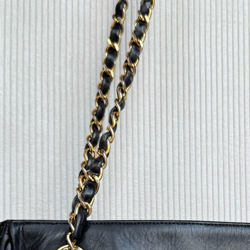 Chanel 皮革黑金肩背托特 老香-24